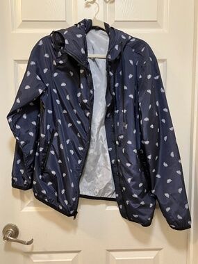 Mossimo blue feather hooded zippered light rain coat jacket size M